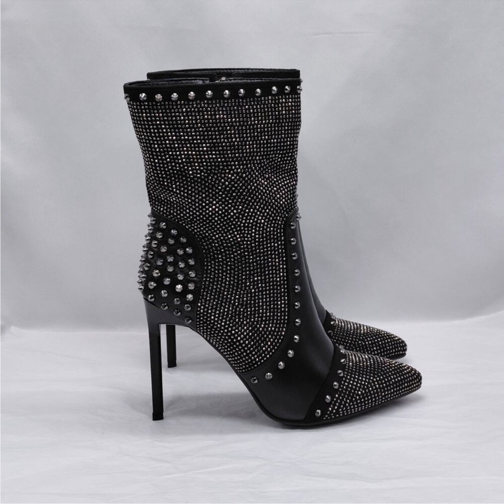 Lauren Lorraine Black and Silver Studded Chicago Heeled Boots